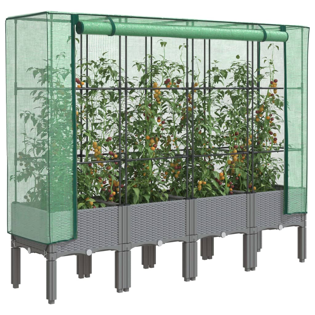 vidaXL Raised Bed with Greenhouse Cover Rattan Look