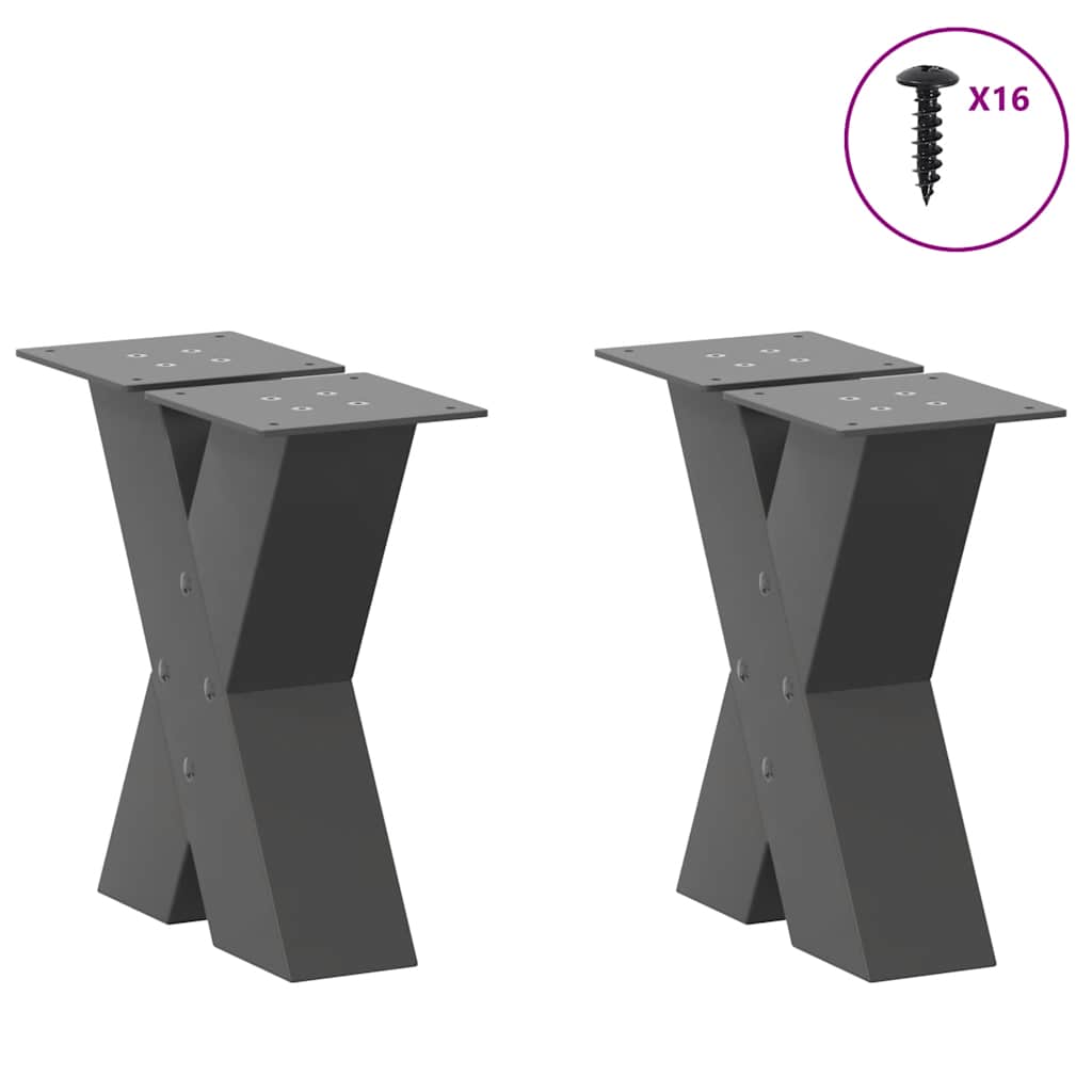 vidaXL Coffee Table Legs X-Shaped 2 pcs Anthracite 30x(30-31) cm Steel 3