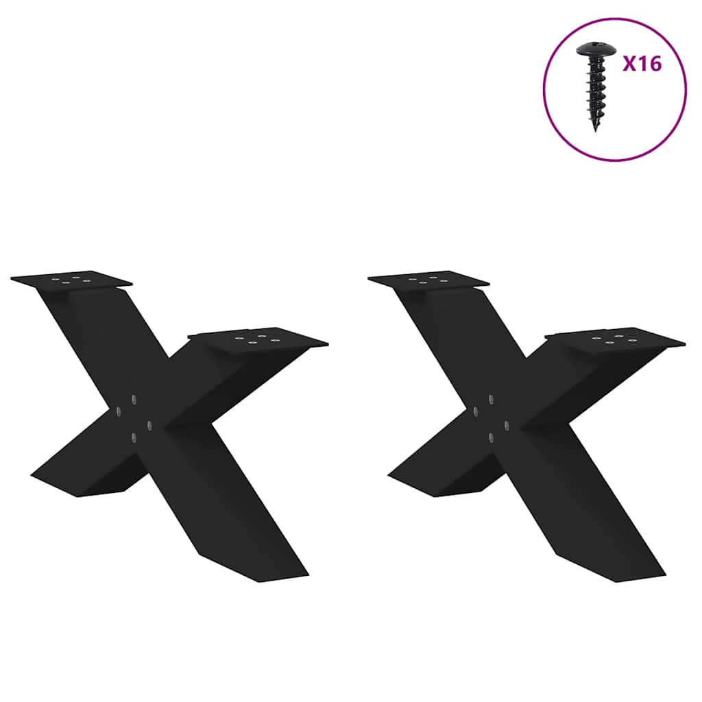 vidaXL Coffee Table Legs X-Shaped 2 pcs Black 70x(30-31) cm Steel 3