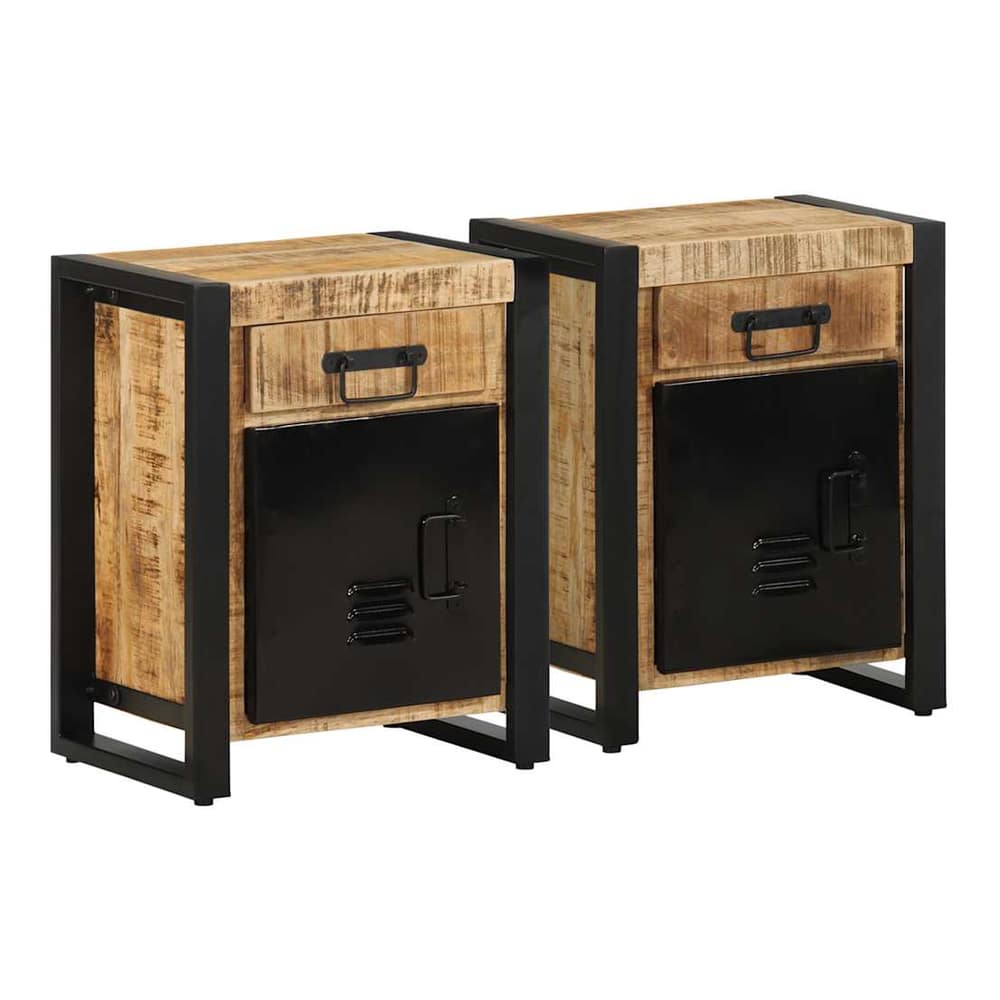 Bedside Cabinets Solid Rough Wood Mango Natural 2