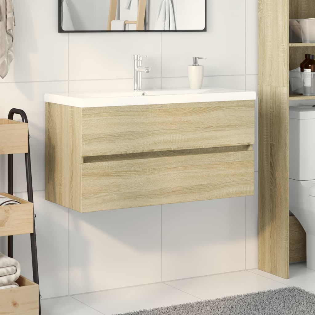 2 Piece Bathroom Furniture Set Engineered Wood Sonoma oak 90 x 38.5 x 45 cm Without faucet