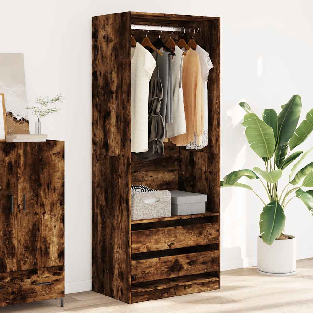 vidaXL Wardrobe Smoked Oak 80x50x200 cm Engineered Wood 3