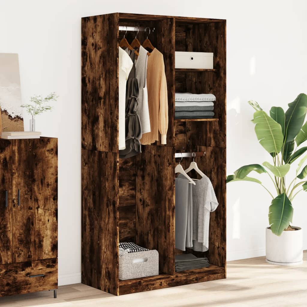 vidaXL Wardrobe Smoked Oak 100x50x200 cm Engineered Wood 3