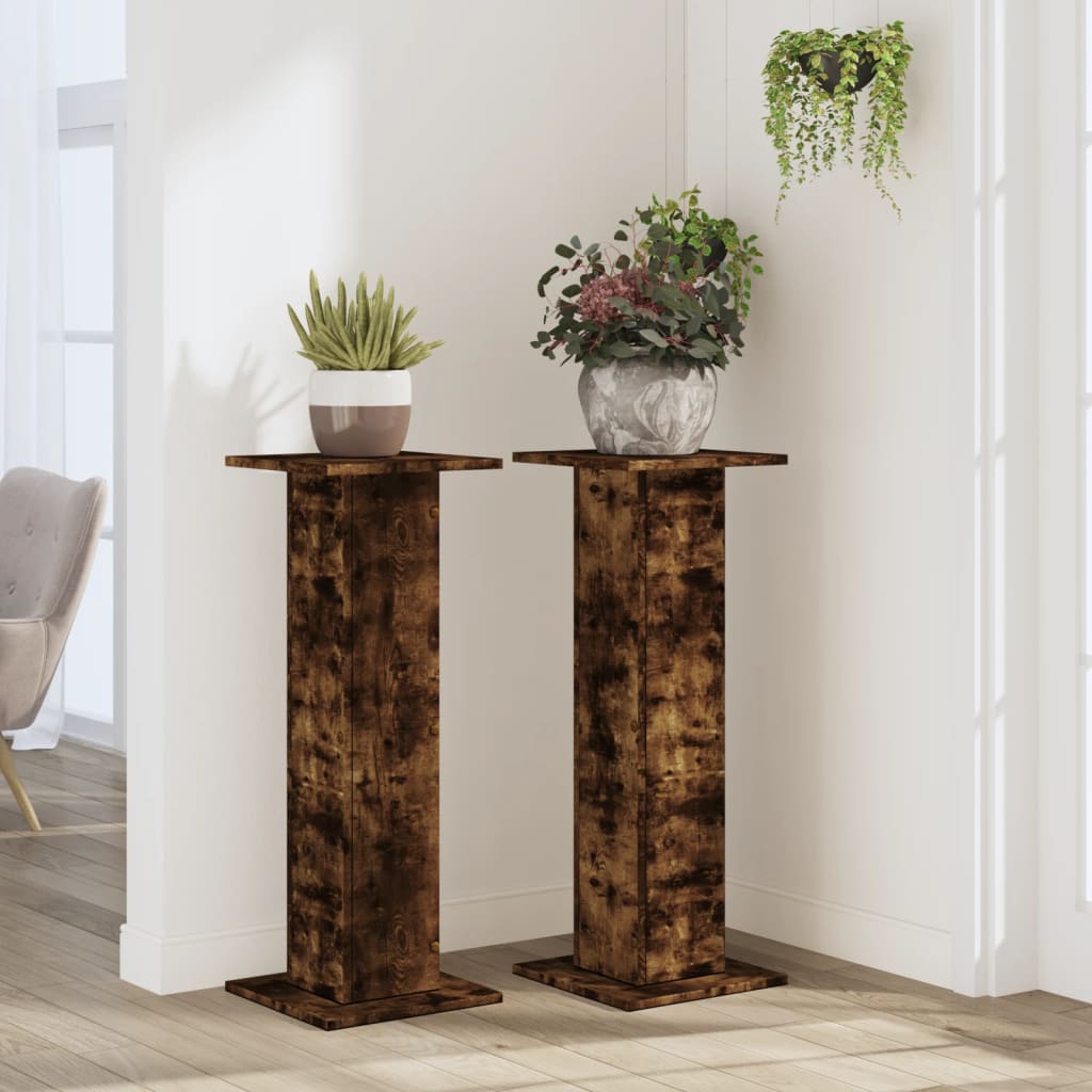 vidaXL Plant Stands 2 pcs Smoked Oak 30x30x80 cm Engineered Wood 3