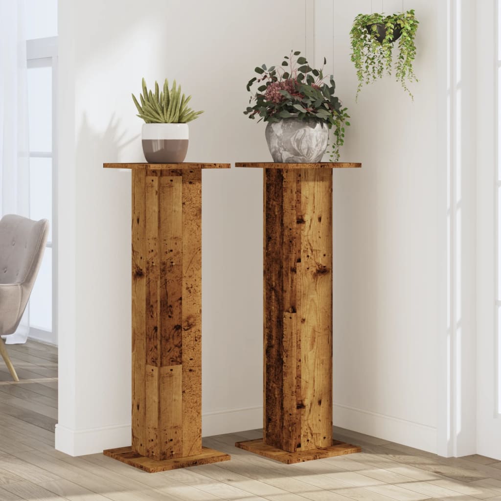 vidaXL Plant Stands 2 pcs Old Wood 30x30x95 cm Engineered Wood 3