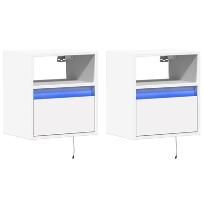 vidaXL Wall-mounted Bedside Cabinets with LED Lights 2 pcs White 3