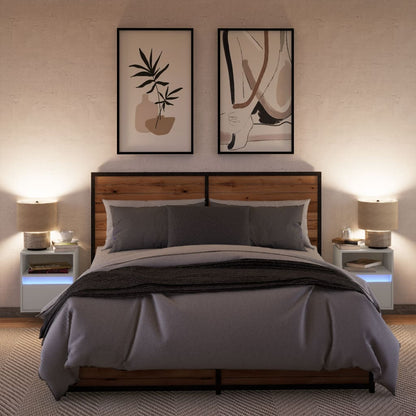 vidaXL Wall-mounted Bedside Cabinets with LED Lights 2 pcs White 4
