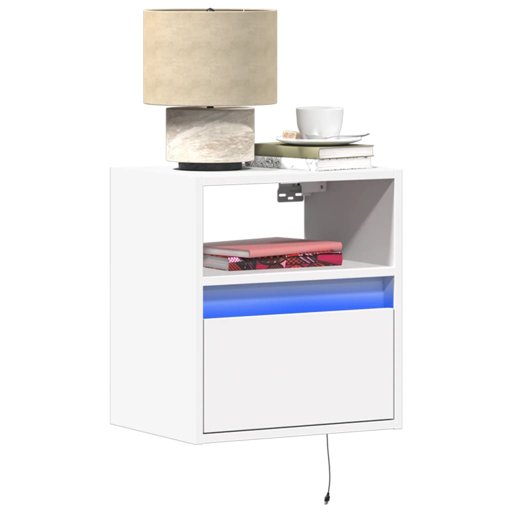 vidaXL Wall-mounted Bedside Cabinets with LED Lights 2 pcs White 1