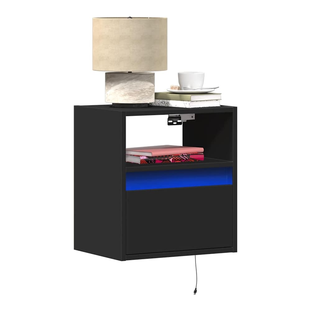 Wall-mounted Bedside Cabinets with LED Lights Black