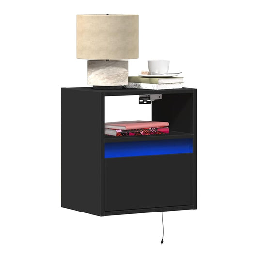Wall-mounted Bedside Cabinets with LED Lights Black