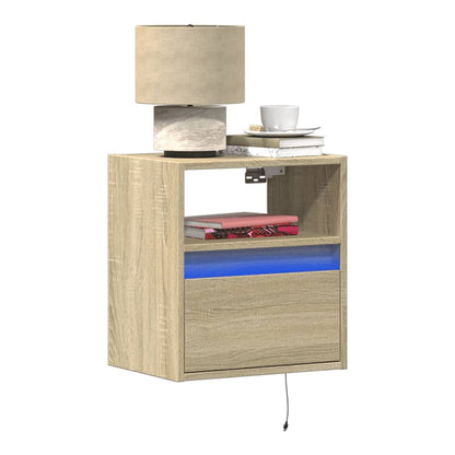 Wall-mounted Bedside Cabinets with LED Lights Sonoma oak