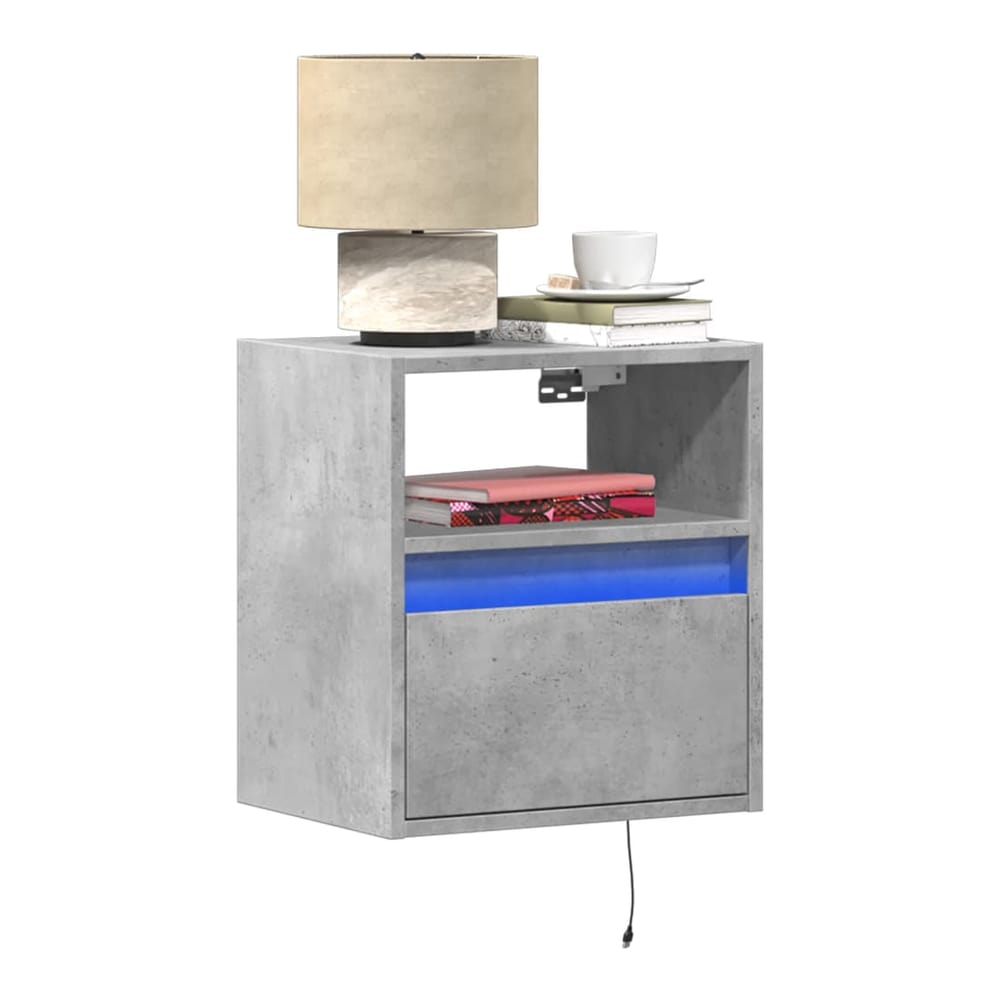 Wall-mounted Bedside Cabinets with LED Lights Concrete grey