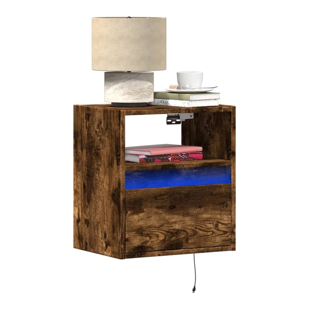 Wall-mounted Bedside Cabinets with LED Lights Smoked oak
