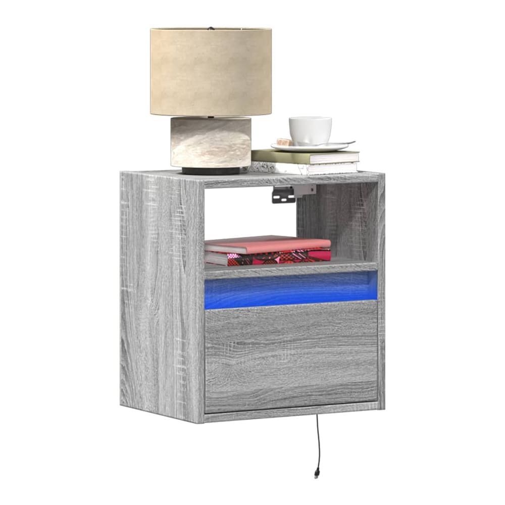 Wall-mounted Bedside Cabinets with LED Lights Grey sonoma