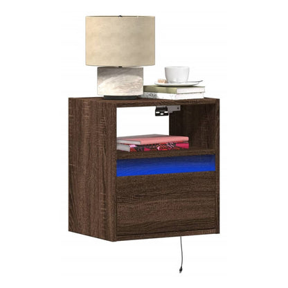 Wall-mounted Bedside Cabinets with LED Lights Brown oak