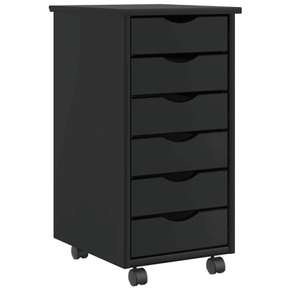 vidaXL Rolling Cabinet with Drawers "MOSS" Black Solid Wood Pine 2
