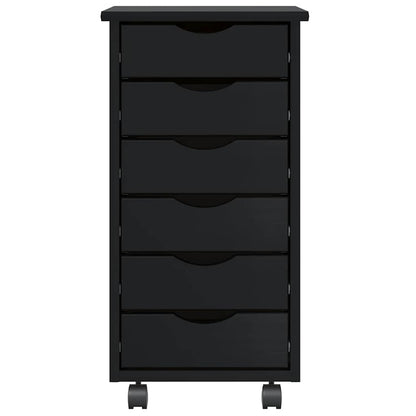 vidaXL Rolling Cabinet with Drawers "MOSS" Black Solid Wood Pine 3