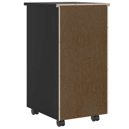 vidaXL Rolling Cabinet with Drawers "MOSS" Black Solid Wood Pine 5