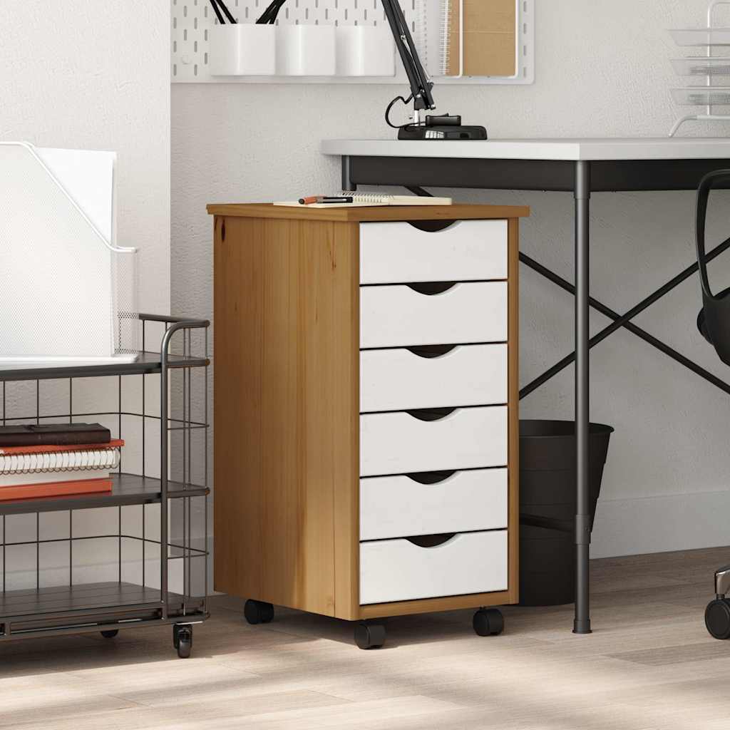vidaXL Rolling Cabinet with Drawers "MOSS" Honey Brown Solid Wood Pine 1