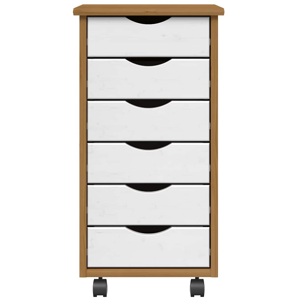 vidaXL Rolling Cabinet with Drawers "MOSS" Honey Brown Solid Wood Pine 3