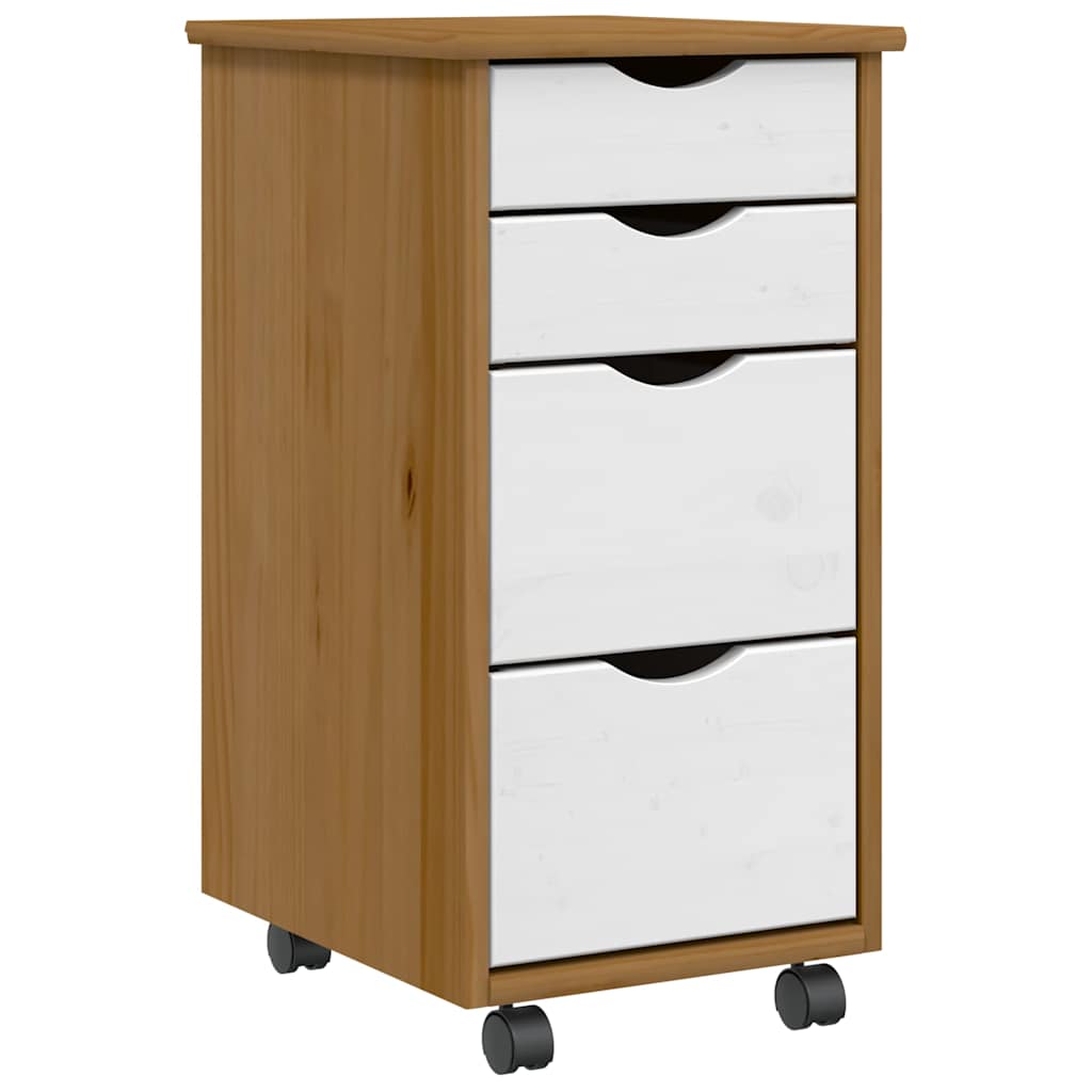 vidaXL Rolling Cabinet with Drawers MOSS Honey Brown Solid Wood Pine 1