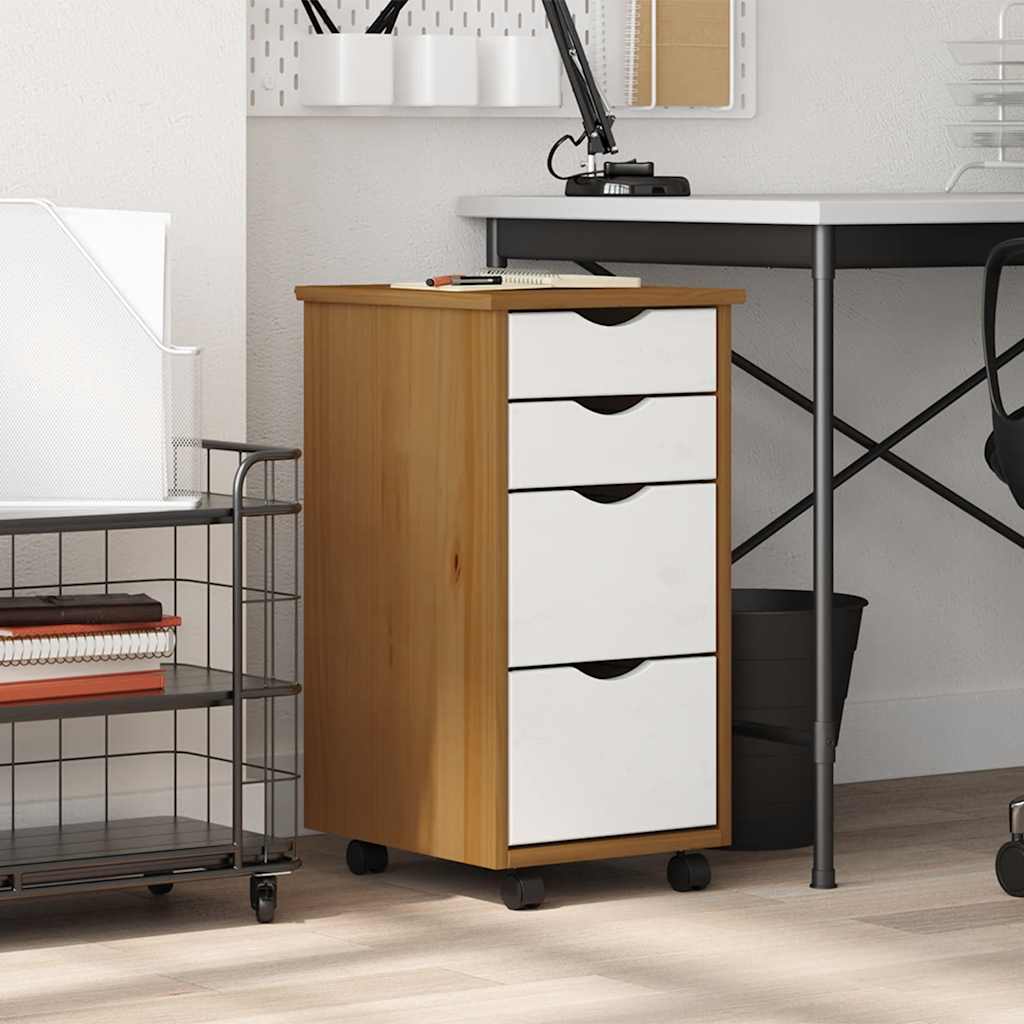 vidaXL Rolling Cabinet with Drawers MOSS Honey Brown Solid Wood Pine 2