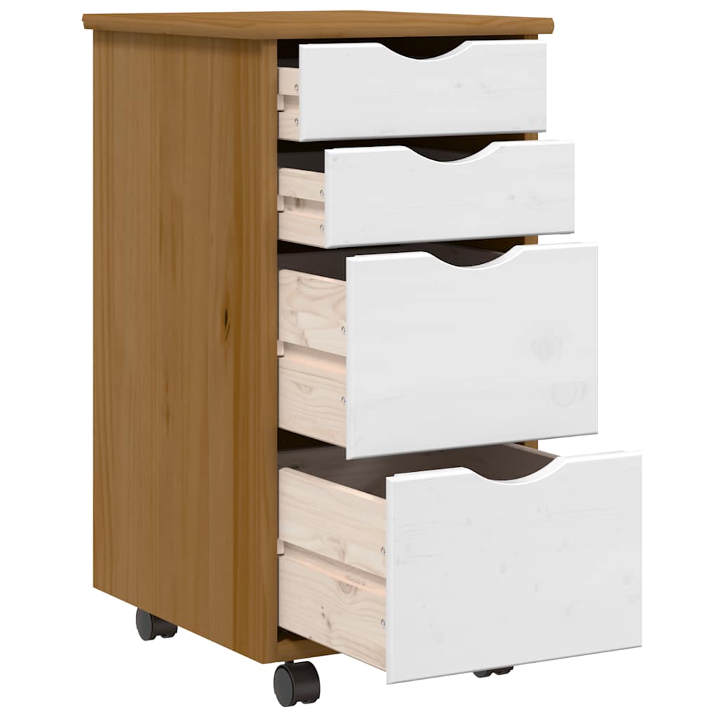 vidaXL Rolling Cabinet with Drawers MOSS Honey Brown Solid Wood Pine 6