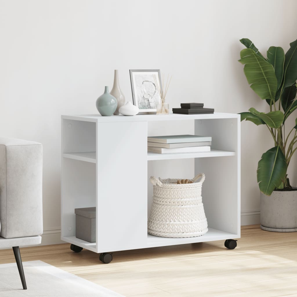 vidaXL Side Table with Wheels White 70x35x60 cm Engineered Wood 3