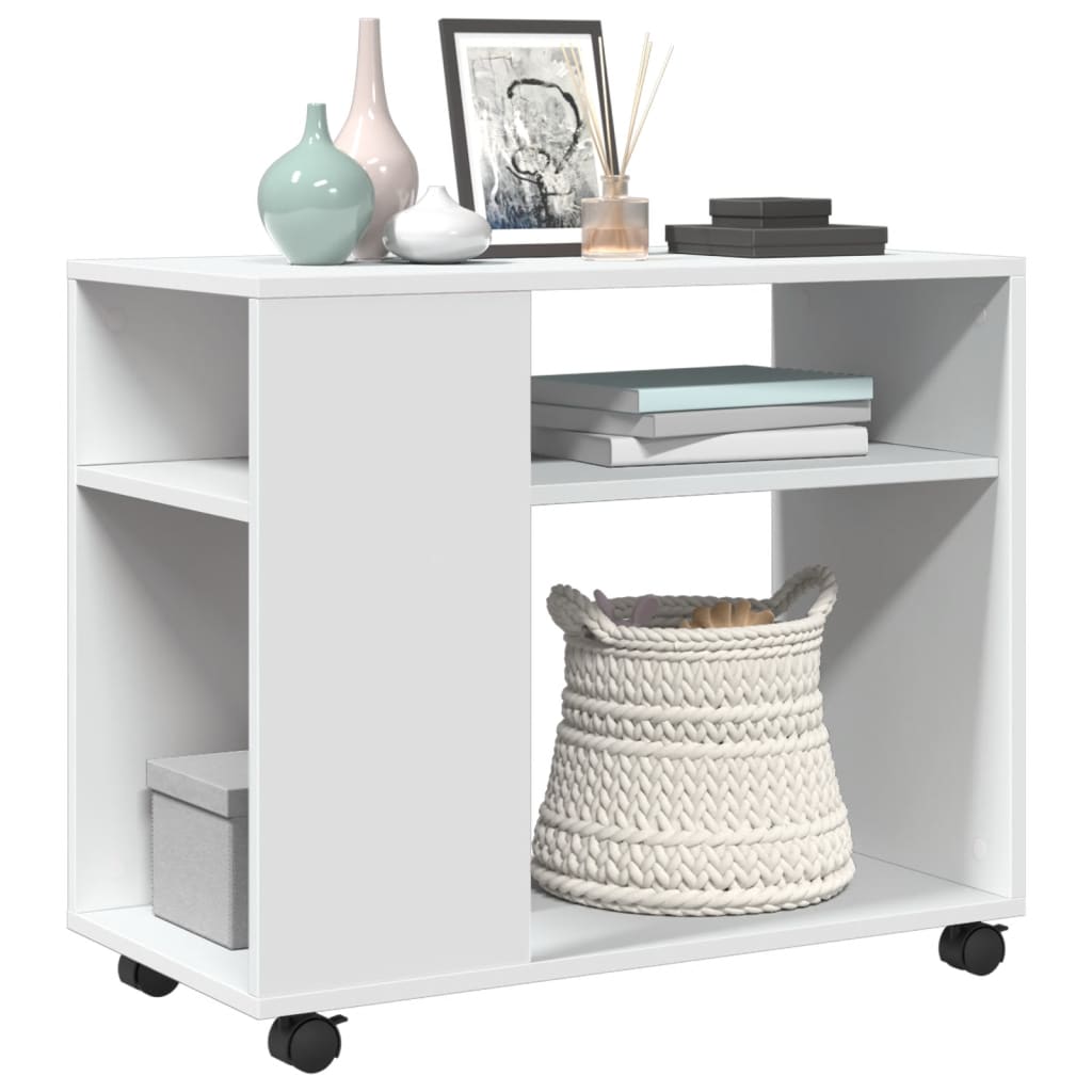 vidaXL Side Table with Wheels White 70x35x60 cm Engineered Wood 4