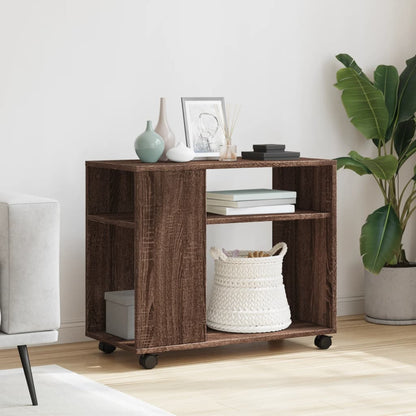 vidaXL Side Table with Wheels Brown Oak 70x35x60 cm Engineered Wood 3