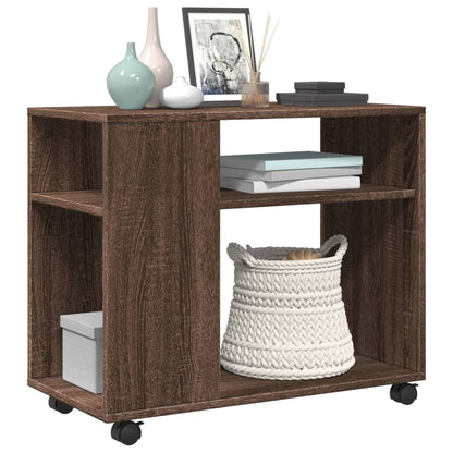 vidaXL Side Table with Wheels Brown Oak 70x35x60 cm Engineered Wood 4