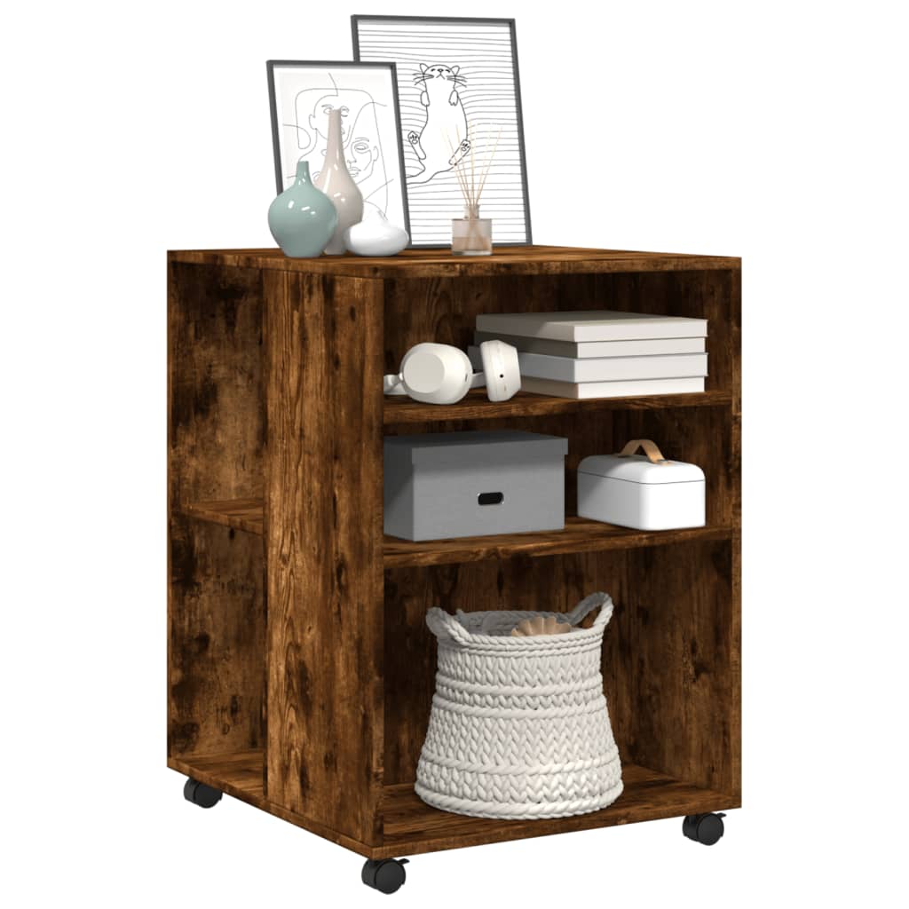 vidaXL Side Table with Wheels Smoked Oak 55x60x78 cm Engineered Wood 3
