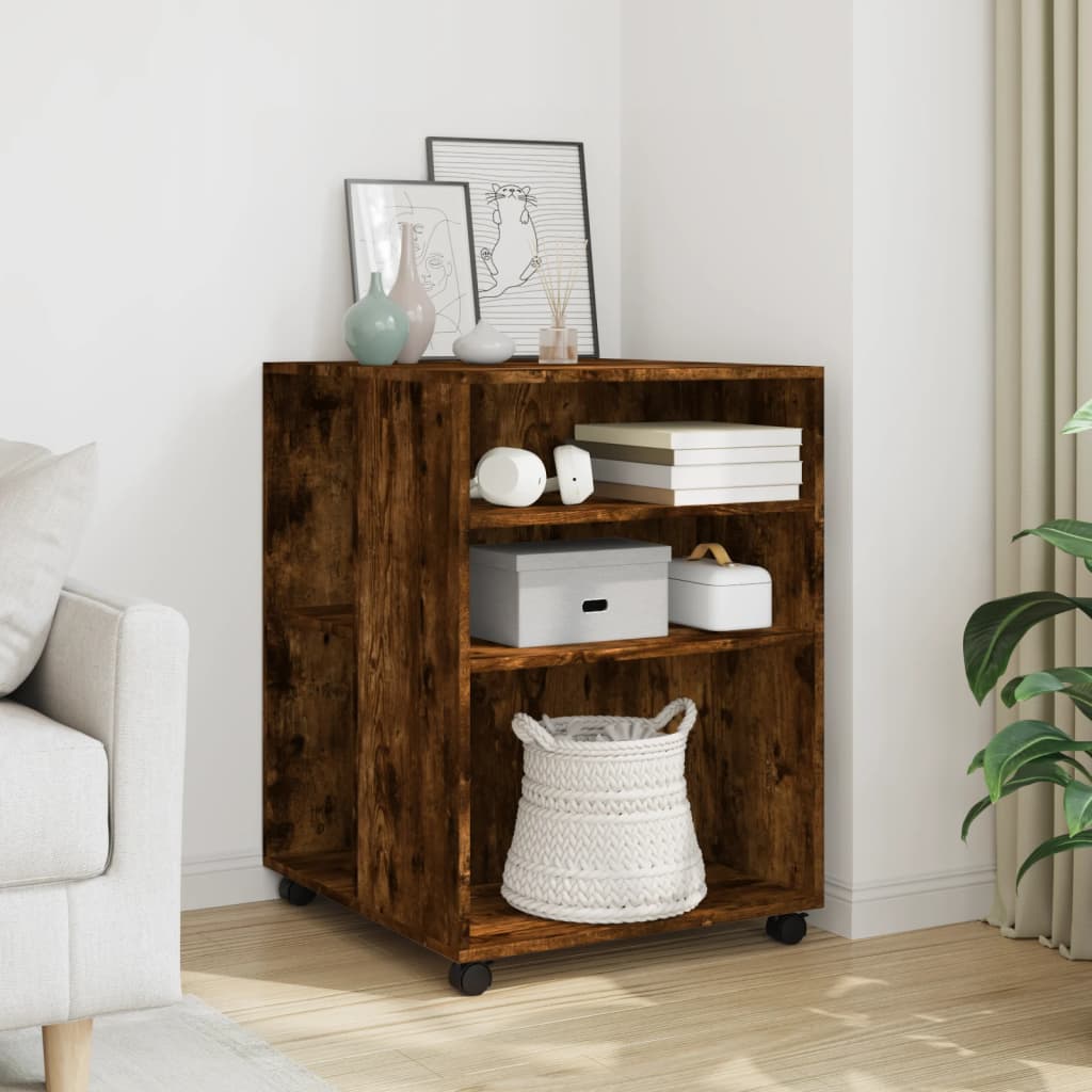 vidaXL Side Table with Wheels Smoked Oak 55x60x78 cm Engineered Wood 1