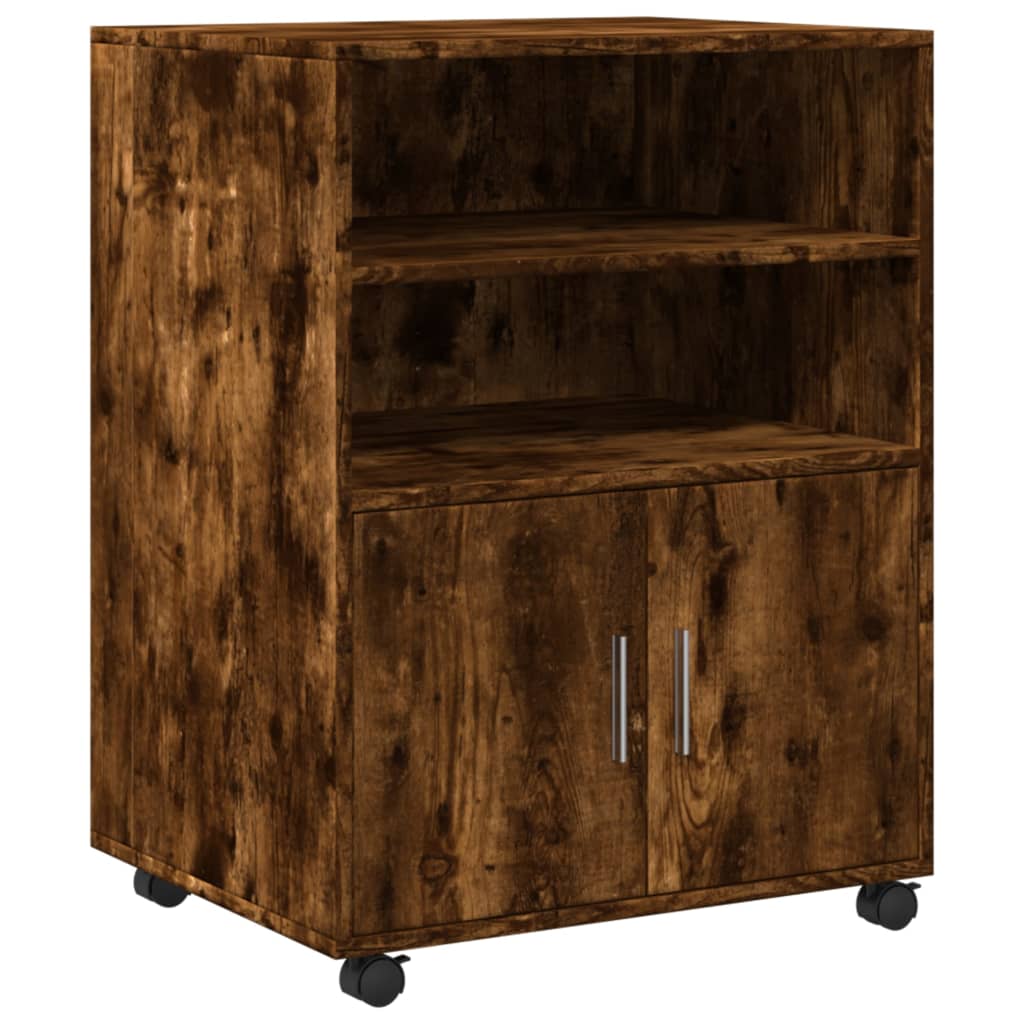 vidaXL Rolling Cabinet Smoked Oak 60x48x81 cm Engineered Wood 2