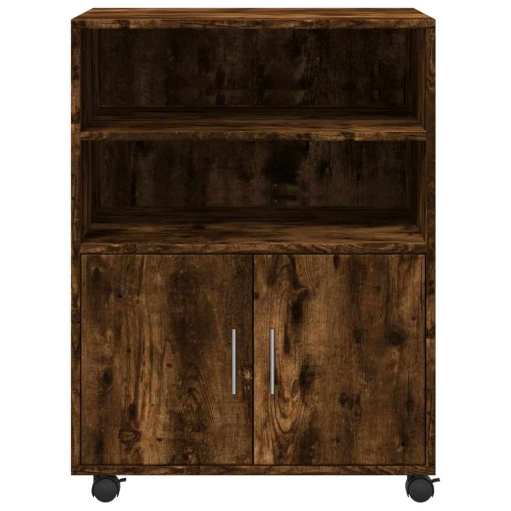 vidaXL Rolling Cabinet Smoked Oak 60x48x81 cm Engineered Wood 4