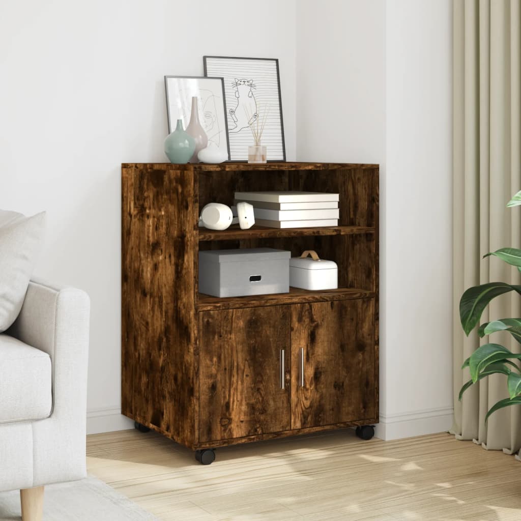 vidaXL Rolling Cabinet Smoked Oak 60x48x81 cm Engineered Wood 1