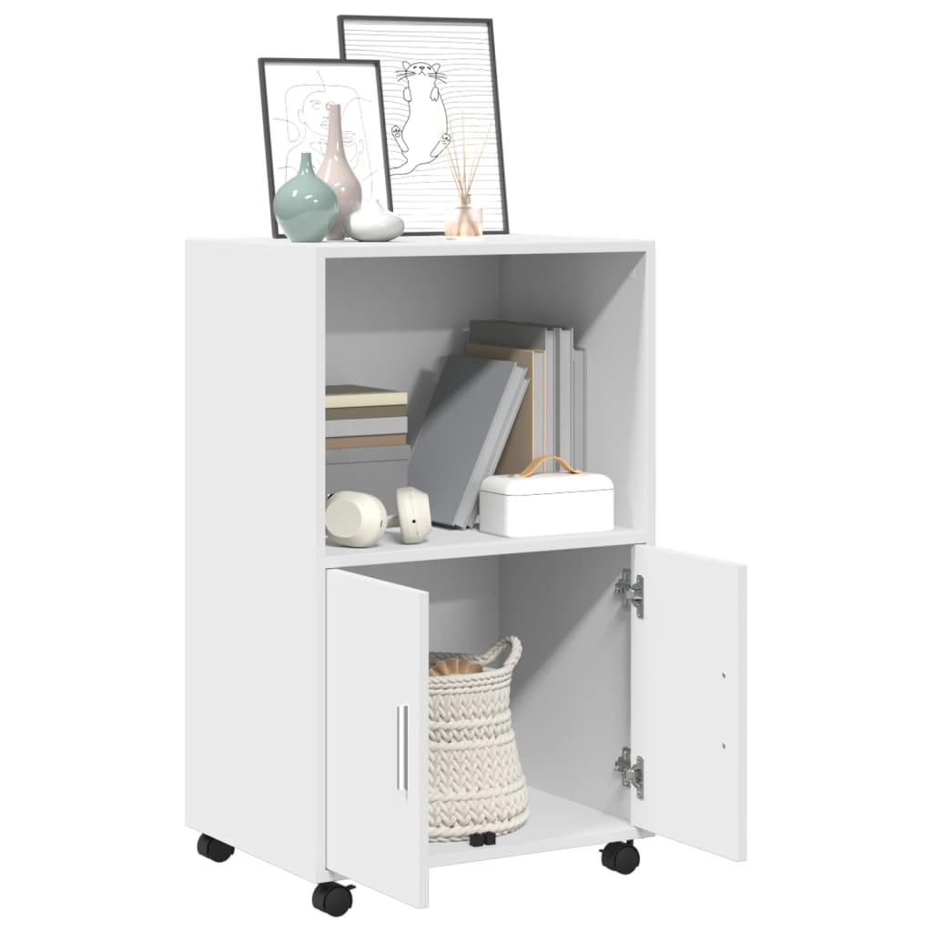 Rolling Cabinet 55x40x91 cm Engineered Wood White