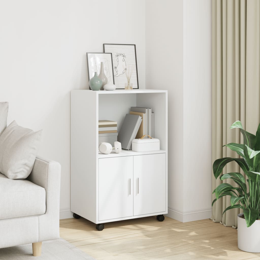 vidaXL Rolling Cabinet White 55x40x91 cm Engineered Wood 1