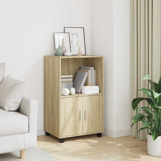 vidaXL Rolling Cabinet Sonoma Oak 55x40x91 cm Engineered Wood 1