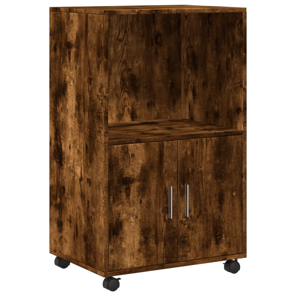 vidaXL Rolling Cabinet Smoked Oak 55x40x91 cm Engineered Wood 2