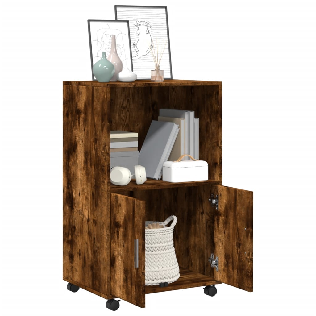 vidaXL Rolling Cabinet Smoked Oak 55x40x91 cm Engineered Wood 3