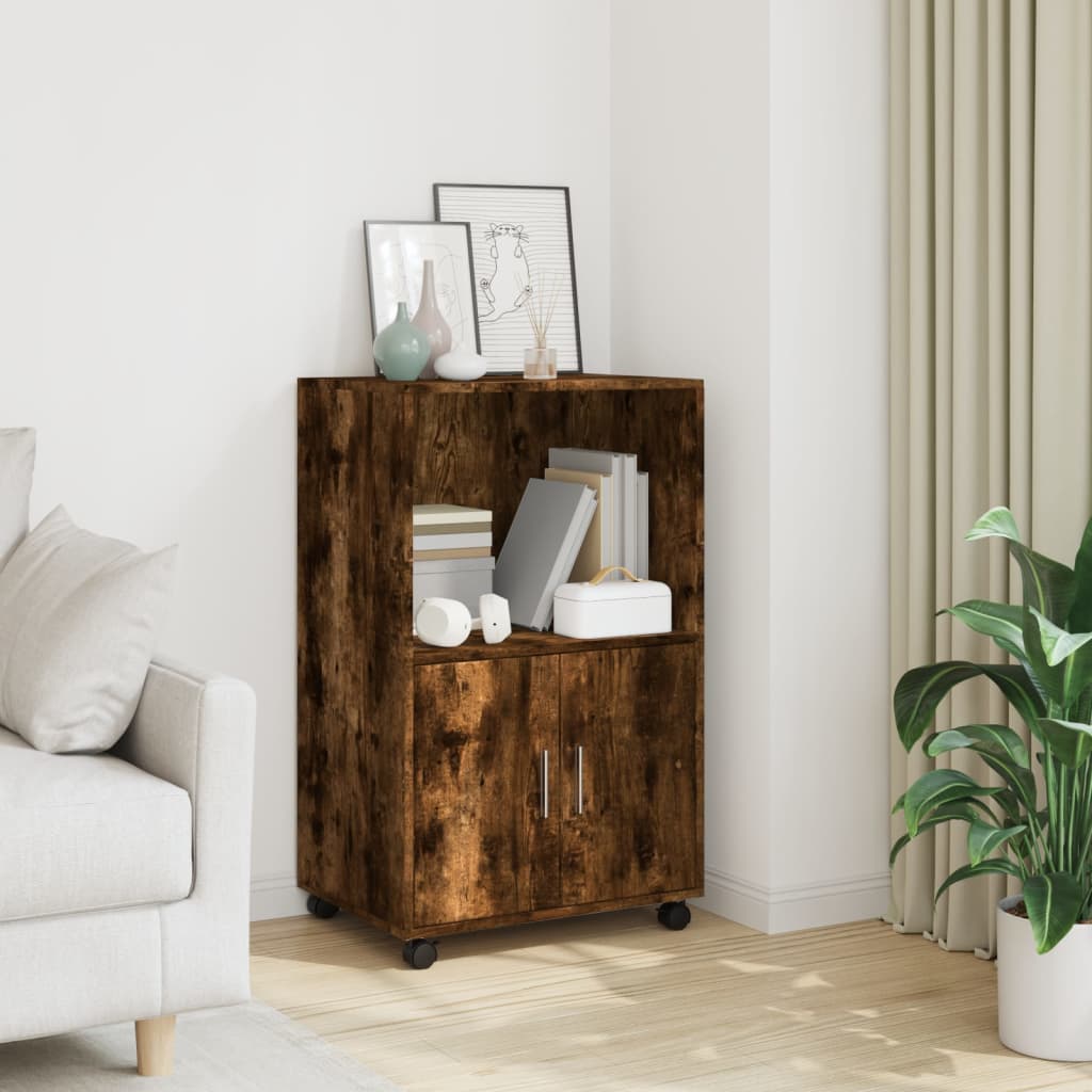 vidaXL Rolling Cabinet Smoked Oak 55x40x91 cm Engineered Wood 1