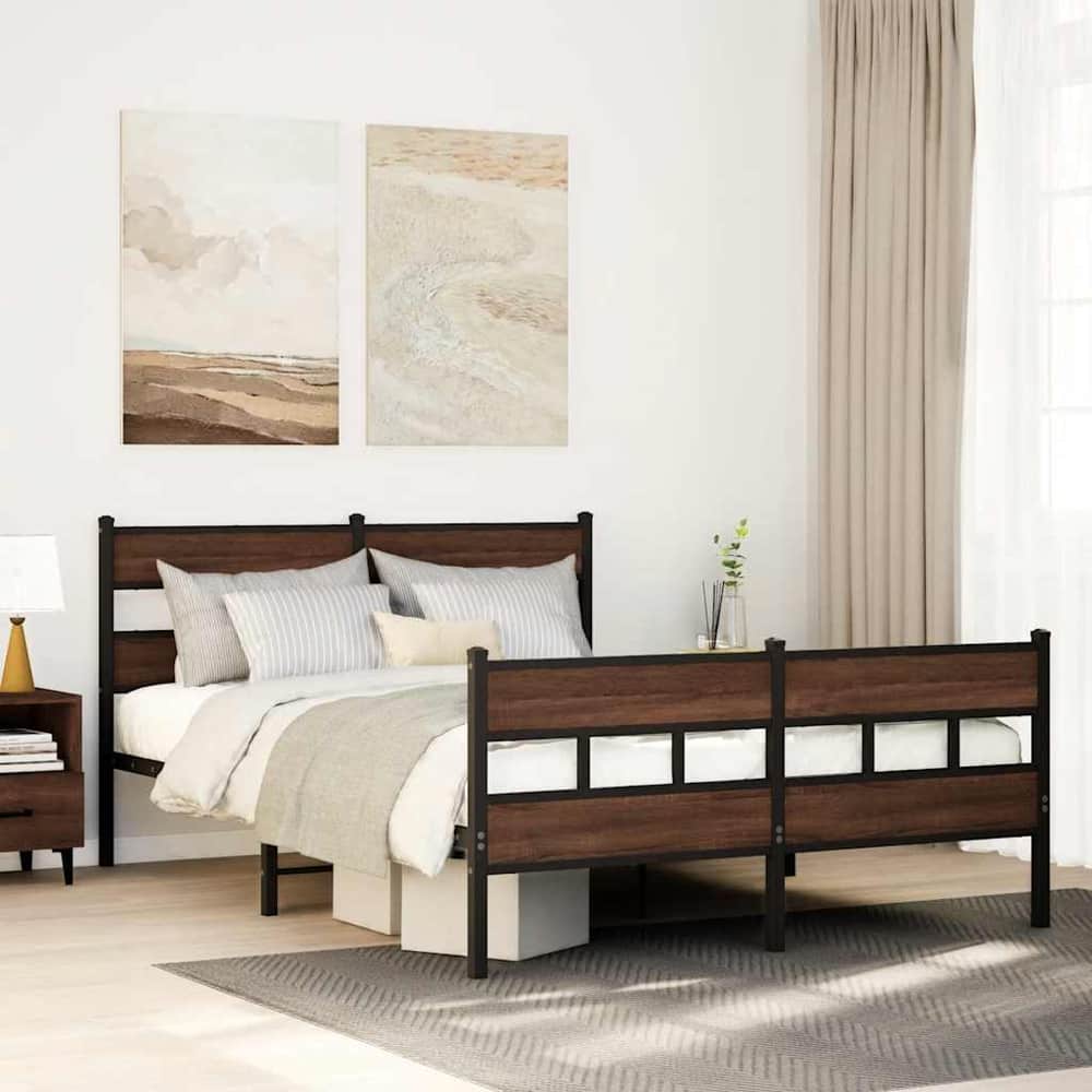 Bed Frame without Mattress Brown Oak Length 200 cm with Headboard & Footboard 160 cm