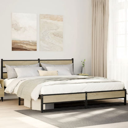 Metal Bed Frame without Mattress Sonoma Oak Length 200 cm with Headboard & Dual Low Footboard 180 cm