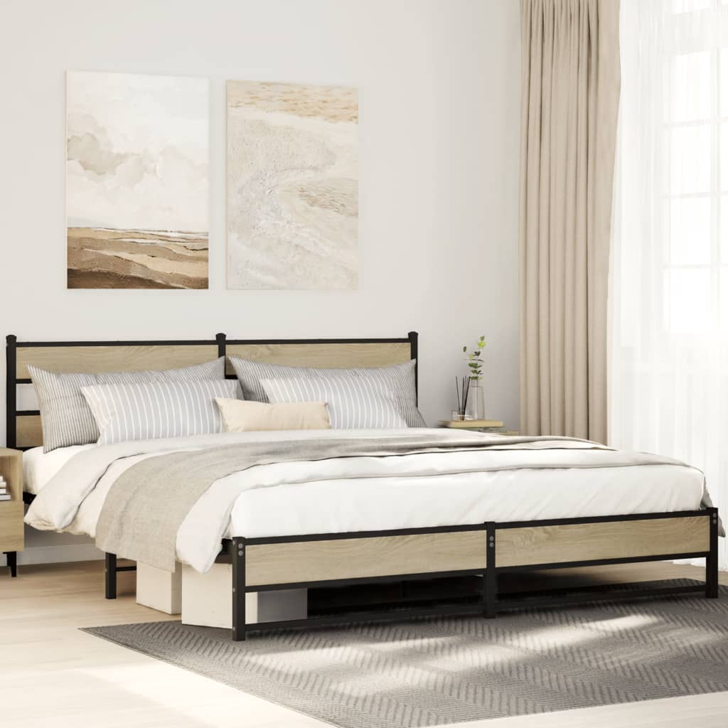 Metal Bed Frame without Mattress Sonoma Oak Length 200 cm with Headboard & Dual Low Footboard 200 cm