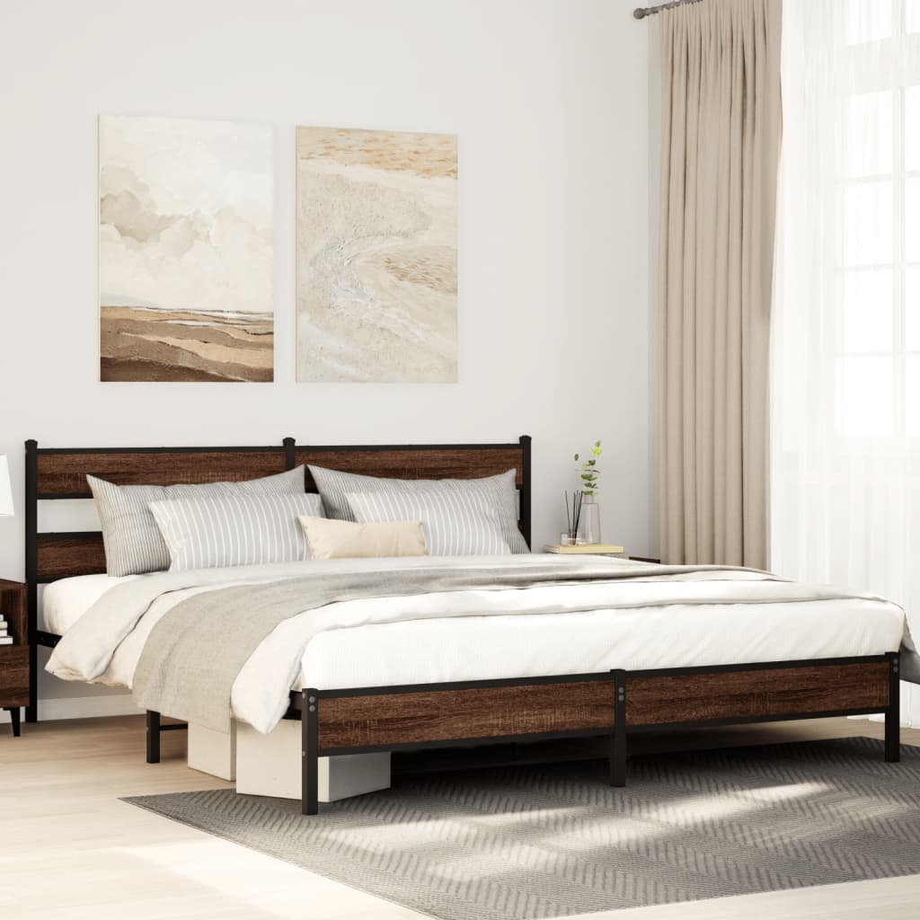 vidaXL Bed Frame without Mattress Engineered Wood Brown oak Length 200 cm With headboard & low footboard