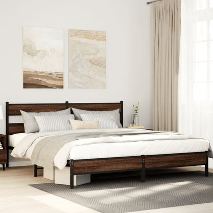 vidaXL Bed Frame without Mattress Engineered Wood Brown oak Length 200 cm With headboard & low footboard