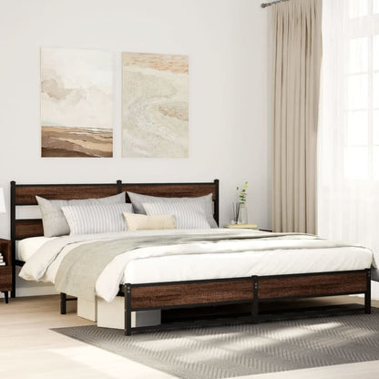 Metal Bed Frame without Mattress Brown Oak Length Headboard Dual Low Footboard