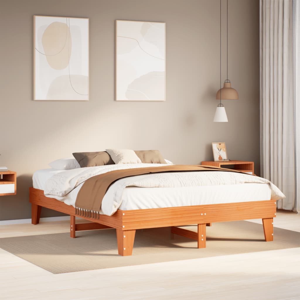 Bed Frame without Mattress Solid Wood Pine Length 200 cm Wax Brown 150 cm
