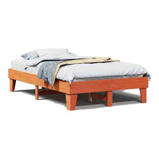 Bed Frame without Mattress Solid Wood Pine Length 200 cm Wax Brown 120 cm